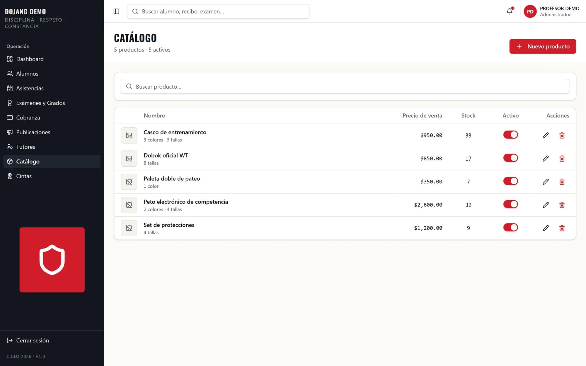 Catálogo de productos de KontrolMX con precio y stock por variante