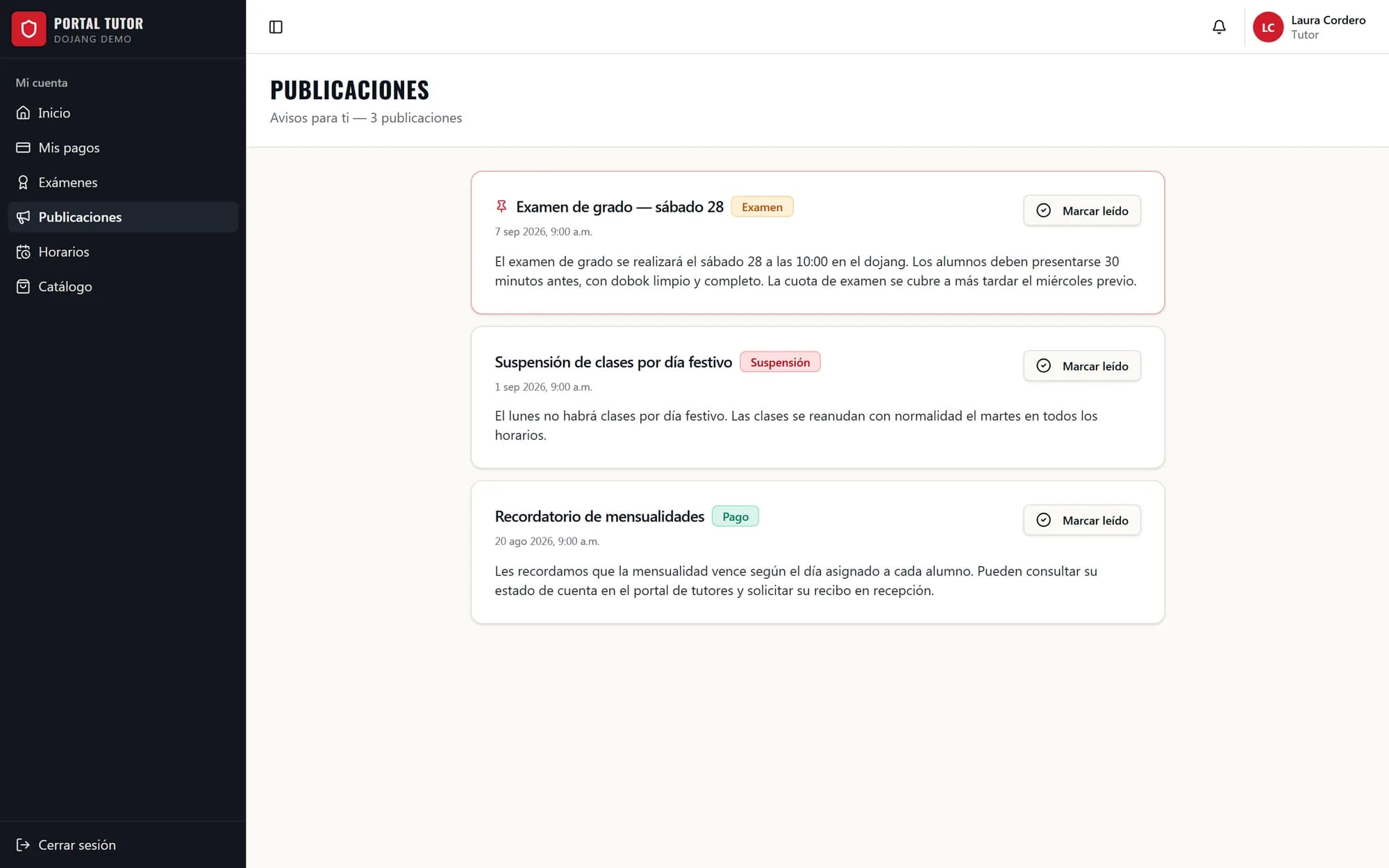 Publicaciones para padres en el portal de tutores de KontrolMX
